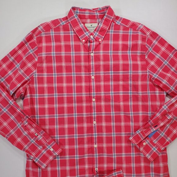 American Eagle Shirt Mens XL Salmon Plaid Seriously Soft Classic Fit Button Down - Picture 6 of 15